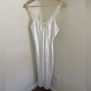 Vintage 90s Dentelle white satin bridal floral slip dress nightgown romantic